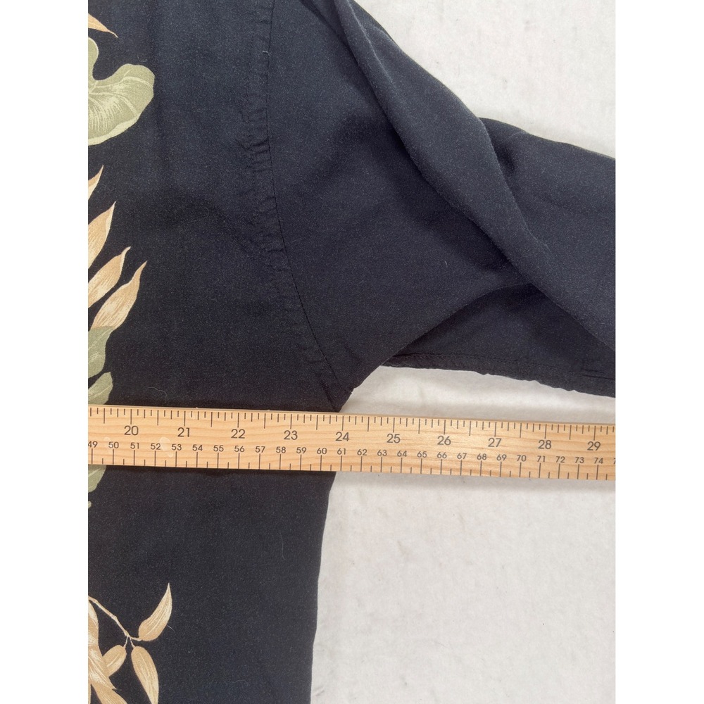 Pierre Cardin Vintage Rayon Tropical Leaf Shirt Mens Large Black Cream - Picture 5 of 6